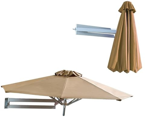 YySXIQ Wall-mounted Shading Umbrellas Sunshade With Adjustable Pole Outdoor Garden Patio Parasol Suitable For Gardens Courtyards Balconies Etc (Khaki 8.2ft)