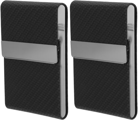 SEWACC Tarjetero Magnético de PU Negro 2 Unidades Delgado y Portátil para Hombre y Mujer Estuche para Tarjetas de Visita y Bancarias Organizador Compacto para Oficina y Eventos de