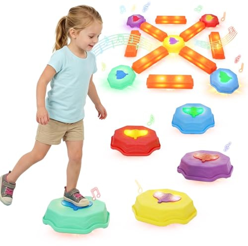 LZDMY Pierre d'équilibre pour Enfants avec Lumières et Musique 13PCS | Pierres Durables Antidérapantes Kit Module Motricité Bébé Jouet Sensoriel dès 2 3 4 Ans