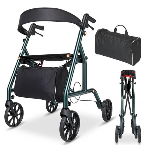 Careboda Déambulateur pliable, roues 20cm, tout-terrain, hauteur réglable