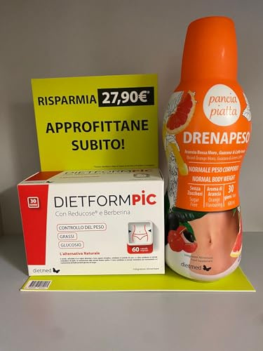 DIETMED® Offerta Dietformpic 60 compresse + Drenapeso pancia piatta 600ml - 1 mese di trattamento per il controllo del peso.