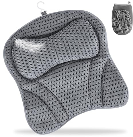 Oreiller de Bain,Oreiller pour Baignoire,Coussin de Nuque,reiller de Baignoir Ergonomique Spa,Accessoires de Bain avec Technologie 4D Air Mesh et 6 ventouses,Convient aux baignoires et aux spas