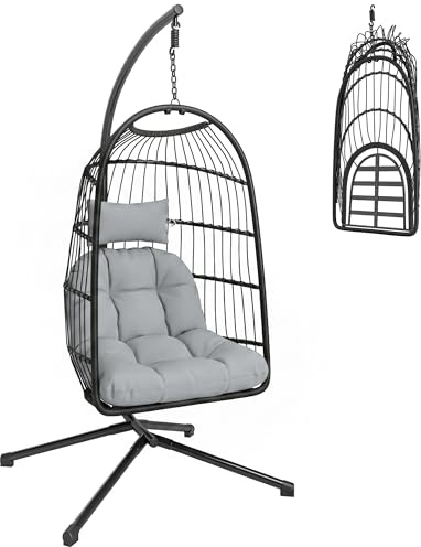 Outsunny Fauteuil Œuf Suspendu Pliable avec Support Nacelle Noir et Gris