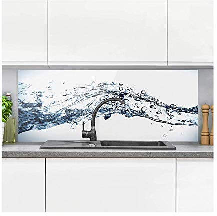 Bilderwelten Glas Spritzschutz inkl. Aufhängung 4 mm starke Küchenrückwand Muster Glasrückwand - Made in Germany - Modern ESG Wandpaneel blau Küche Herd Küchenspiegel 2572 (125x50cm)