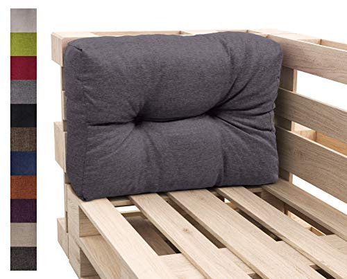 sunnypillow Palettenkissen für Gartenmöbel - Rückenkissen 60 x 40 cm - Rückenpolster für Bett und Sofa - Palettenpolster für Palettenmöbel - Gesteppte Gartenkissen - Rückenlehne, Kissen Anthrazit