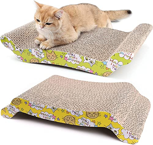 LotFancy 2X Kratzpappe für Katzen mit Katzenminze, Kratzmatte in Kurven, Kratzpads Beide Seiten Verfügbar, 43cm × 21cm