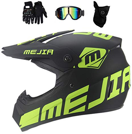 MRDEAR Motorrad Crosshelm Damen Herren Matt Schwarz und Grün Kinder Motocross Helm mit Brille Handschuhe Maske, Fullface MTB Helm Kinderhelm Set Off Road Helm Motorradhelm ATV Downhill,M
