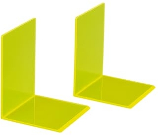 MAUL Fermalibri in acrilico, 10 x 10 x 13 cm, in organza, per bambini, libri, ufficio, scaffale, supporto per libri in elegante design acrilico, adatto ai mobili, colore: giallo