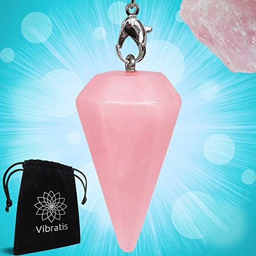 Vibratis Pendule Divinatoire de Radiesthésie en Quartz Rose Forme CÔNE - Pendule en Pierre Quartz Rose [Satisfait ou Remboursé]