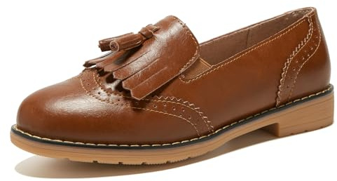 TRULAND Damen Leder Slipper – Elegant Loafer mit Quaste Business Schuhe Damen (CN 40/EU 39,Braun)