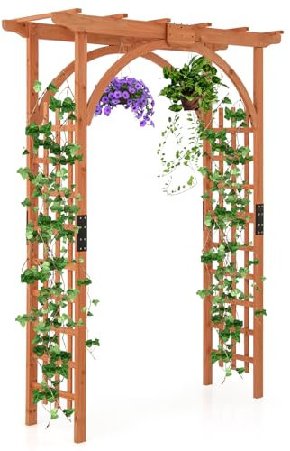 COSTWAY Wooden Garden Arch, Large Rose Trellis Pergola Arbour, Climbing Plant Wood Archway for Party Ceremony Wedding Backyard Lawn Patio Courtyard (160 x 60 x 211 cm, with Arch Design)