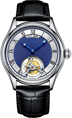 Aesop GIV Tourbillon Orologi da uomo Orologi da polso meccanici Orologi da polso di lusso con scheletro a carica manuale Orologi da lavoro classici impermeabili in cristallo di zaffiro(Argento e Blu)