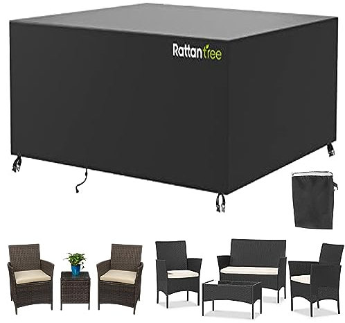 rattantree Garden Furniture Covers Waterproof, Oxford Fabric Patio Table Covers Waterproof with Dust-proof, Anti-UV Rattan Garden Furniture Covers Outdoor Indoor (Black, 170x94x70cm)