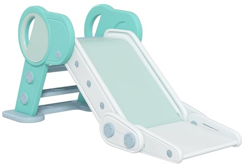 AIYAPLAY Toboggan pour Enfants, Toboggan Pliable pour Jeunes Enfants, Toboggan pour Enfants de 1,5 à 3 Ans, Toboggan de Jardin pour l'intérieur, l'extérieur, Vert, Blanc, 120 x 53 x 53 cm