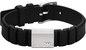 Emporio Armani Bracciale con piastrina da uomo in acciaio e silicone nero, EGS3079040