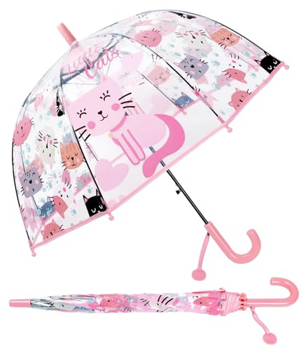 Decalsweet Kids Bubble Umbrella-Clear Dome Umbrella with Safety Opening-Lightweight Stick Umbrella for Girls Boys