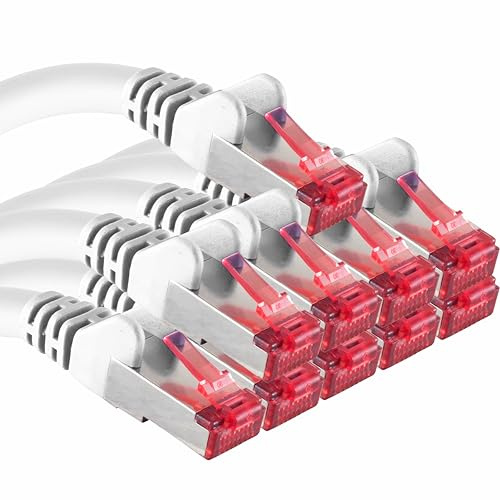 Câble réseau Cat6 10x 0,25 m CAT6 - blindage SFTP - Câble de brassage CAT.6 RJ45 Câble Ethernet DSL LAN routeur commutateur modem panneau de brassage - blanc - 10 pièces