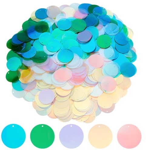 OLYCRAFT 750Pcs 5 Colors Loose Sequins 30mm Flat Round Large Sequins for Crafts Iridescent PVC Paillette Embellishment Sequins Iridescent Spangles for DIY Sewing Embroidery Ornament Accessories