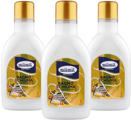 Milmil Bagno Schiuma, Fragranza Olio di Argan, Pratico Formato Convenienza, Dermatologicamente Testato - 3 x 2000 ml