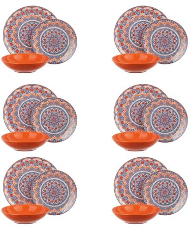 Service de 18 assiettes motif mandala fond orange