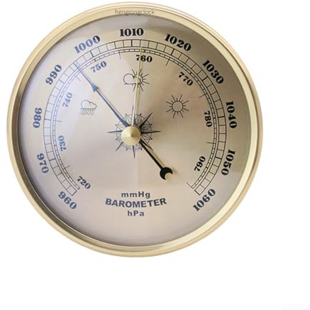 Reloj barómetro con marco de metal de estilo vintage, medidor de presión atmosférica, instrumento de monitoreo de estación meteorológica montado en la pared, con cara dorada decorativa para uso en