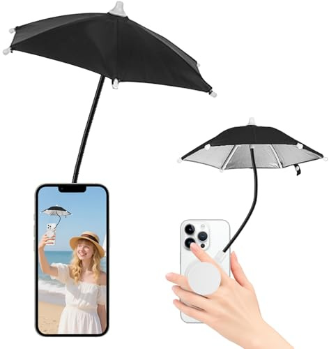 Magnetic Umbrella Sunshade Collapsible Expandable Phone Grip Holder, for Magsafe Phone Grip with Umbrella, Magnetic Phone Grip with Flexible Angle Design, for iPhone 17 16 15 14 Series, Black White