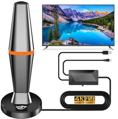 Antena TV Interior,Freeview Antena HDTV Digital con Amplificador y 3M Cable Coaxial para Canales Locales,260km señal de Rango de Televisión Libre,Compatible con HD 4K 1080P-(VHF/UHF/DVB-T/DVB-T2)