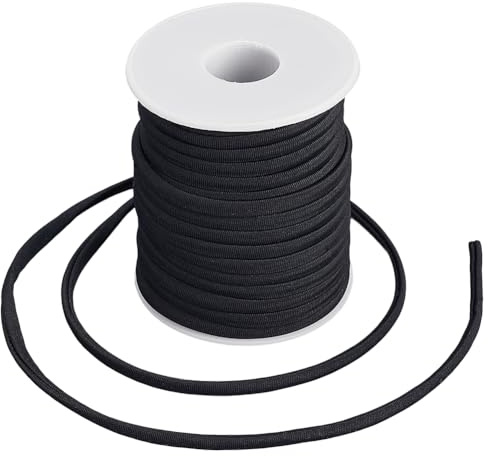 SOFPLATE Cordoncino in nylon nero, morbido, elasticizzato, lungo, piatto, per costumi da bagno, magliette, lavori a maglia, cucito, abbigliamento sportivo, fai da te, borse, coperte, uncinetto, 20 m