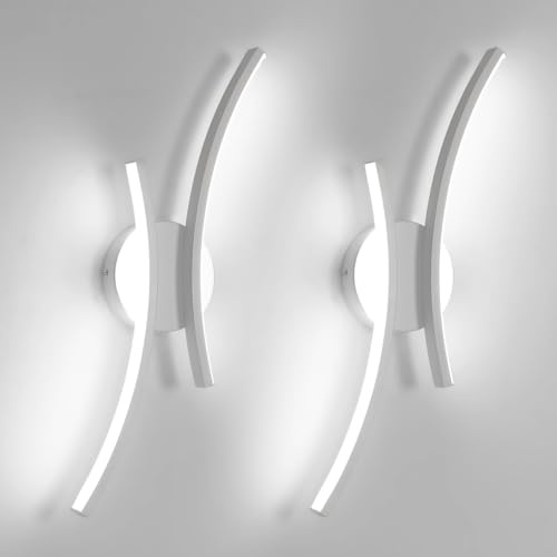 Mckalen Applique LED da Parete Interno 2 Pezzi, 20W 2250LM Moderno Lampada da Parete LED, 44.5CM Bianco Lampada a Muro per Camera da Letto Bagno Soggiorno Scale Corridoio, Bianco Freddo 6500K