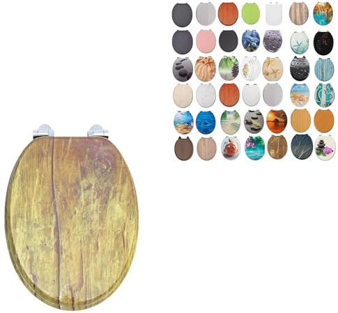 Sedile WC universale regolabile da 45,7 cm in MDF, si adatta alla maggior parte dei WC ovali, standard in legno MDF, sedile WC + raccordi (struttura in legno)