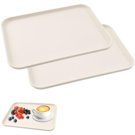 2 Stück Tablett Rechteckig Serviertablett Fast Food Frühstückstablett Serving Trays Küchen Snack Tablett Hoteltablett Beige Gastrotablett Servierplatten Kaffeetablett(31 x 22 x 1.5 cm)