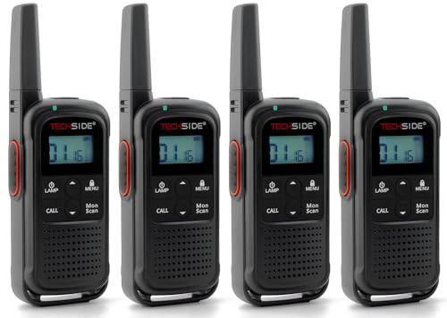 TechSide TechSide TS-T3 Go PMR446 Walkie Talkie, 16 Kanaler, 10 km Räckvidd, USB-C-laddning, med LED-ficklampa, 4-pack