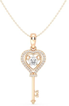 Hello Diamond Collana da donna con portachiavi a forma di cuore, 1 ct moissanite, in argento sterling 925, catenina da 45 cm, Zierlich, Argento sterling, Moissanite