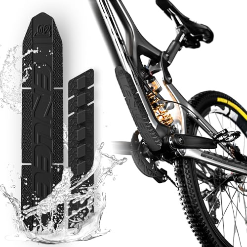 Desing Wish 2 Piezas Proteccion Cuadro Bici Silicona Adhesivo Antideslizante para Cadena y Tubo Inferior Lámina Protectora Resistente para MTB Bici Carretera E-Bike Accesorio Protección Negra