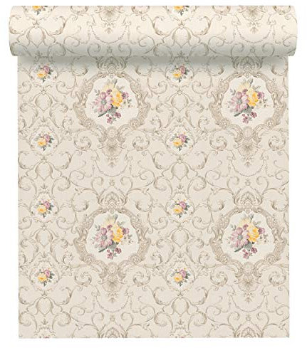 A.S. Création Papier peint intissé Chateau 5 - Avec ornements baroques - 10,05 x 0,53 m - Coloré crème/gris - Fabriqué en Allemagne