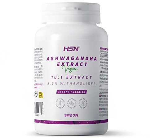 HSN Extracto Ashwagandha (10:1) 1200mg/día (102mg Withanólidos) | 120 Cápsulas Vegetales | 12000mg equivalencia de Raíz Withania somnifera | No-GMO, Vegano, Sin Gluten