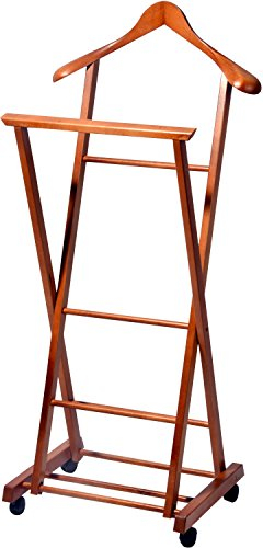 dobar® 29742FSC klappbarer Anzugständer Buchenholz | Herrendiener auf vier Rollen | Stummer Diener für Anzüge/Hemden/Hosen | Faltbarer Kleiderständer | 33 x 41 x 104 cm | Dunkelbraun