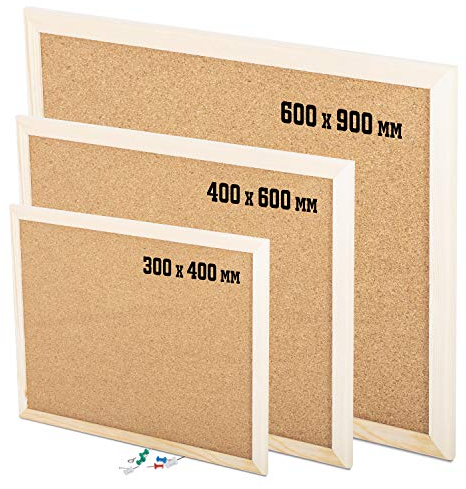KAV - Cork Notice Office Memo School with 6 Push Pins Classic Wood Natural Frame Board, Brown (Various Sizes to Choose from) (600MM x 900MM)