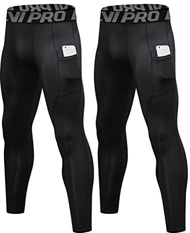 LNJLVI Sportleggings för män bas lager löpning fitness kompressionsbyxor, Svart-svart, M