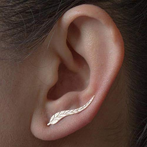 Yienate – Petites boucles d'oreilles à tige en forme de feuilles délicates pour femme et fille (argenté)