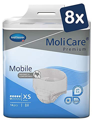 MoliCare Premium Mobile Einweghose: Diskrete Anwendung bei Inkontinenz für Frauen und Männer; 6 Tropfen, Gr. XS (45-70 cm Hüftumfang), 8x14 Stück
