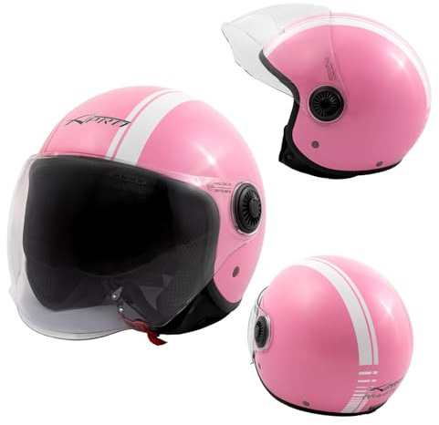 Jet Helm Moto Visier Rosa Grafik Weiß ECE 22 06 Zugelassen Scooter XS