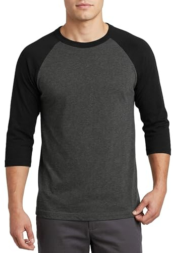 Chemise de Baseball à Manches 3/4 pour Homme - Coton décontracté - T-Shirt Raglan, Noir/Gris, Taille M