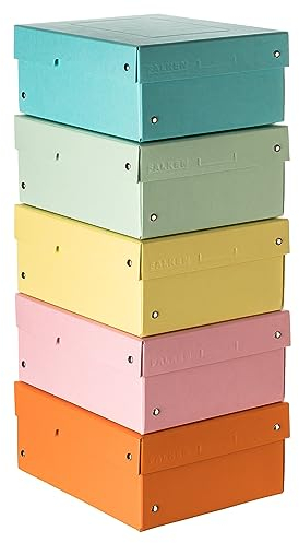 Original Falken 5er Pack PureBox Pastell. Made in Germany. 100 mm hoch DIN A5 farbig sortiert. Aufbewahrungsbox mit Deckel aus stabilem Karton Vegan Geschenkbox Transportbox Schachtel Allzweckbox