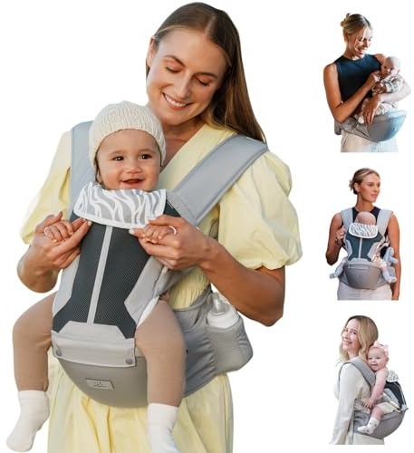 Baby Carrier, MOMTORY Safety-Certified 6-in-1 Baby Carrier with Hip Seat, Plus Size Friendly, Detachable Baby Holder Carrier Newborn to Toddler, Soft Ergonomic Toddler Support Carrier for 7-50lbs
