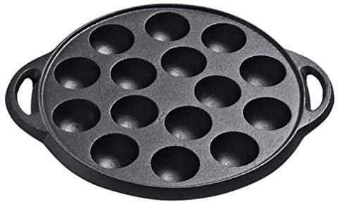 OSKOE Cast Iron Aebleskiver Pan Escargot Dish Snail Mushroom Escargot Plate Dishes 15 Compartment Holes Snail Pan for Baking Cooking