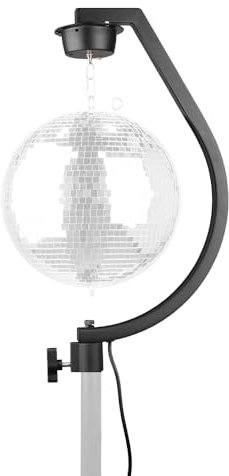Fuzzix MBS30 Soporte de bola de espejo de discoteca, soporte que se adapta a soportes de altavoz o Truss, motor giratorio de 3 RPM, fabricación robusta de acero - Máximo 30 cm - color Negro