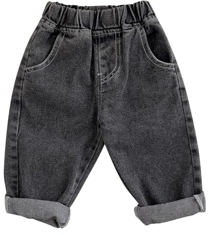 Baby Boys Pull-on Jeans Trousers Toddler Cotton Elastic Waist Denim Pants Super Soft and Comfy Carrot Tapered Style