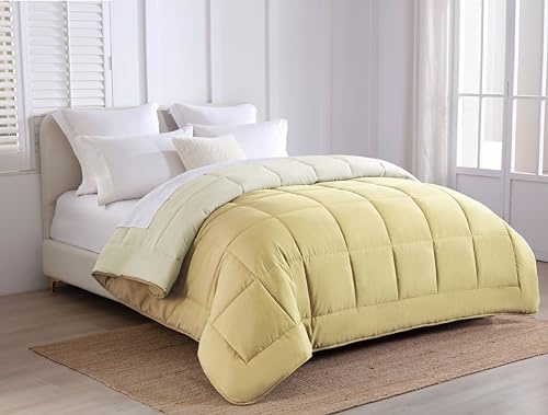Edredón de Fibra 170 gr/m2 - Edredón Relleno Nórdica Reversible de dos colores Cama 105, 165 x 220 cm - Edredon entretiempo Suave, Transpirable, Ligera, 100% Poliérster, Beige amarillo