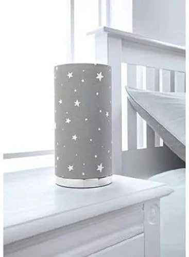 New Cylinder Shape Fancy Printed Children's Room Bedside Table Lamp - Grey Stars Home Decor